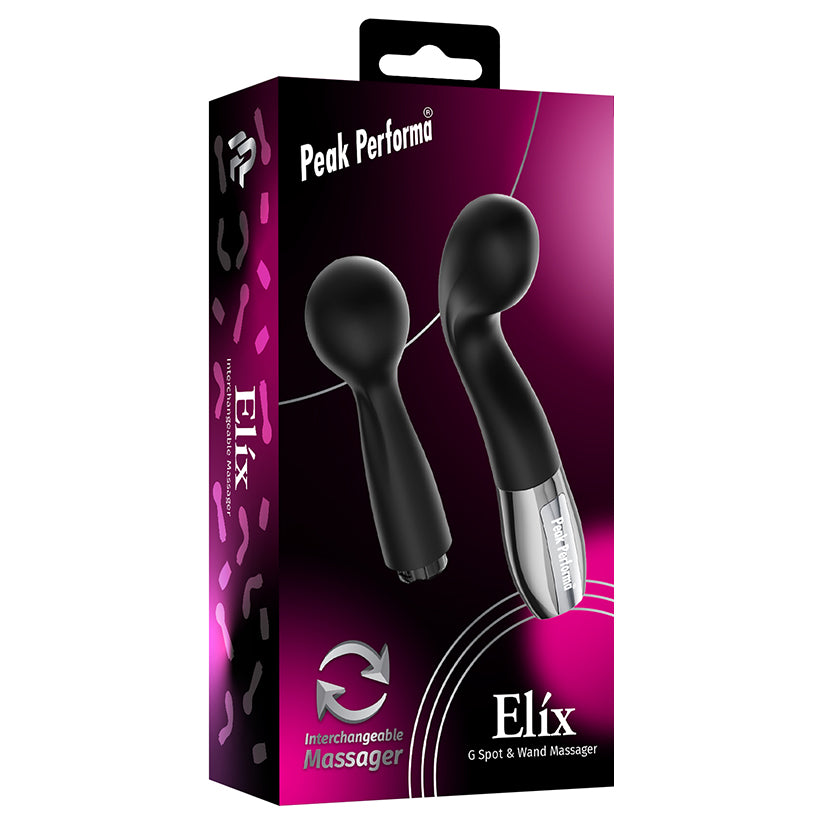 Peak Performa Interchangeable Elix G-Spot and Wand Massager-Black