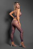 Sheer Set Me Free Footless Open-Crotch Halter Bodystocking Dark Purple
