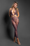 Sheer Set Me Free Footless Open-Crotch Halter Bodystocking Dark Purple