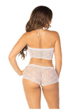 Mini Heart Trimmed Heart Net Halter Cami and Boy Short Panty (2 Piece) - OS - White