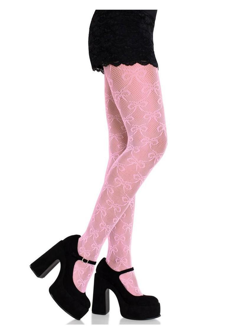 Leg Avenue Bow Net Tights - Pink - O/S