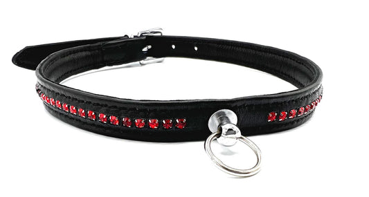 1 Row Mini Rhinestone Collar in Black Leather