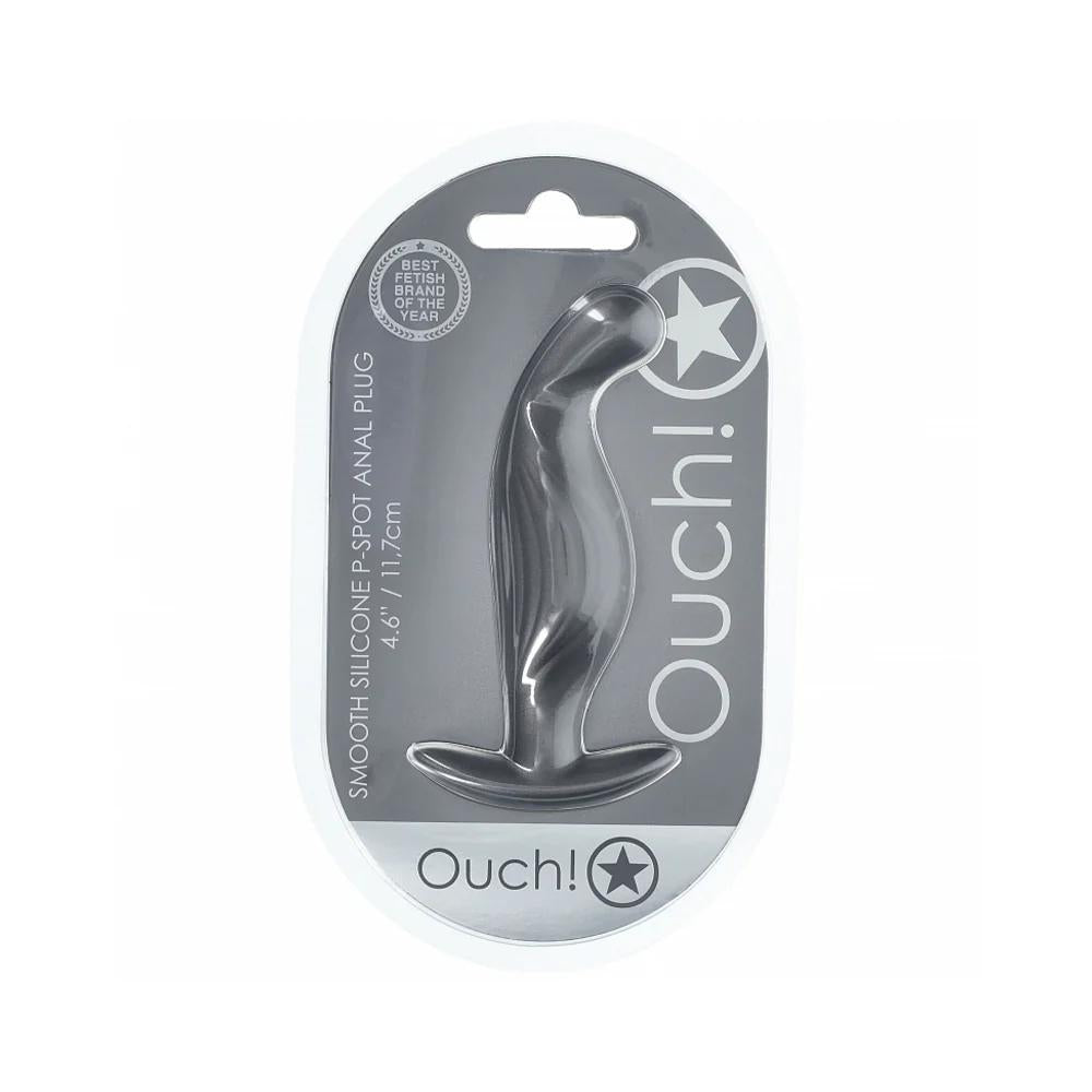 Ouch! Smooth Silicone P-Spot Anal Plug 4.6 in. Gun Metal