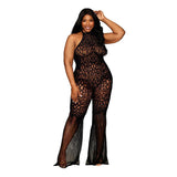 Dreamgirl Lace Bodystocking with Halter Neck and Flare Leg Black