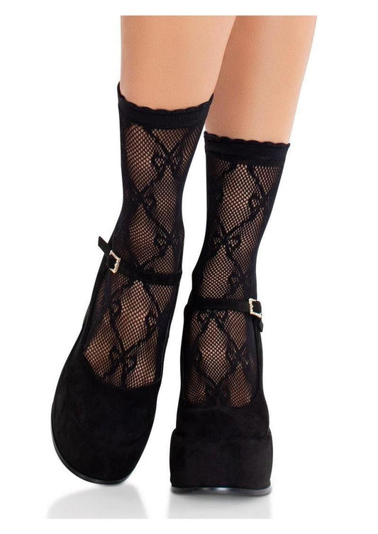 Leg Avenue Bow Net Anklets - Black - O/S