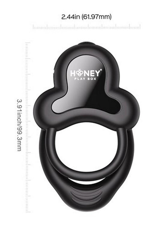 Anello App Control Vibrating Silicone Rechargeable Cock Ring with Clitoral Stimulator - Black