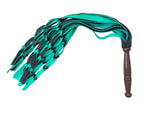 TWO-TONED BRAIDED LEATHER FLOGGER WITH WOOD HANDLE
