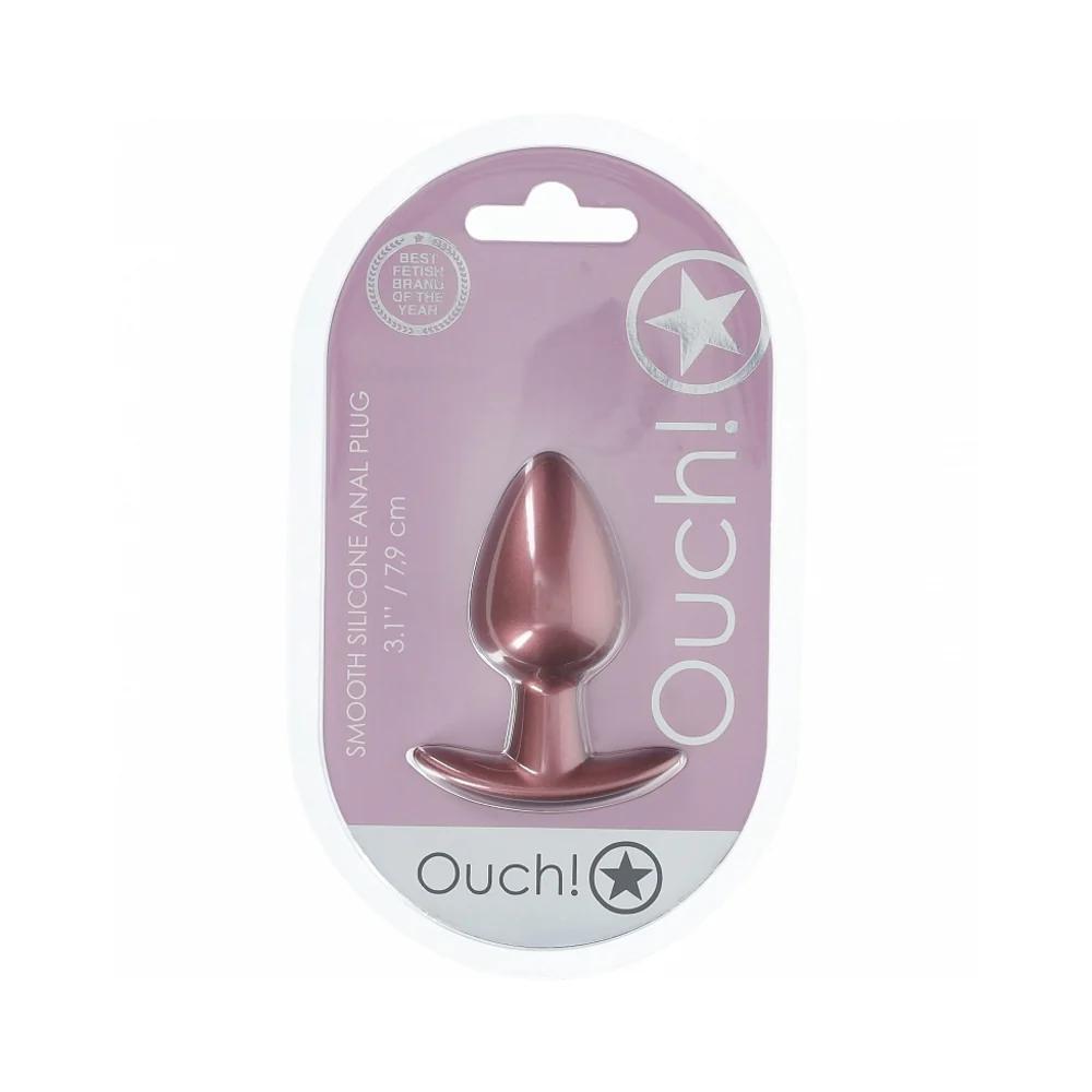 Ouch! Smooth Silicone Anal Plug Medium 3.1 in. Rose Gold