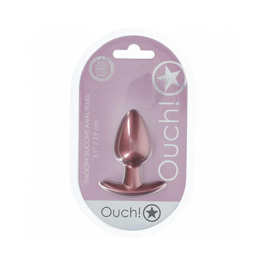 Ouch! Smooth Silicone Anal Plug Medium 3.1 in. Rose Gold