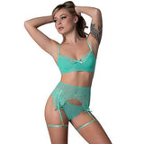 Magic Silk Caribbean Crush Demi Bra & Thong with Garter Set Aqua Glow