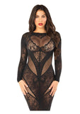 Leg Avenue Lace and Net Body Con Gown with Heart Keyhole Detail