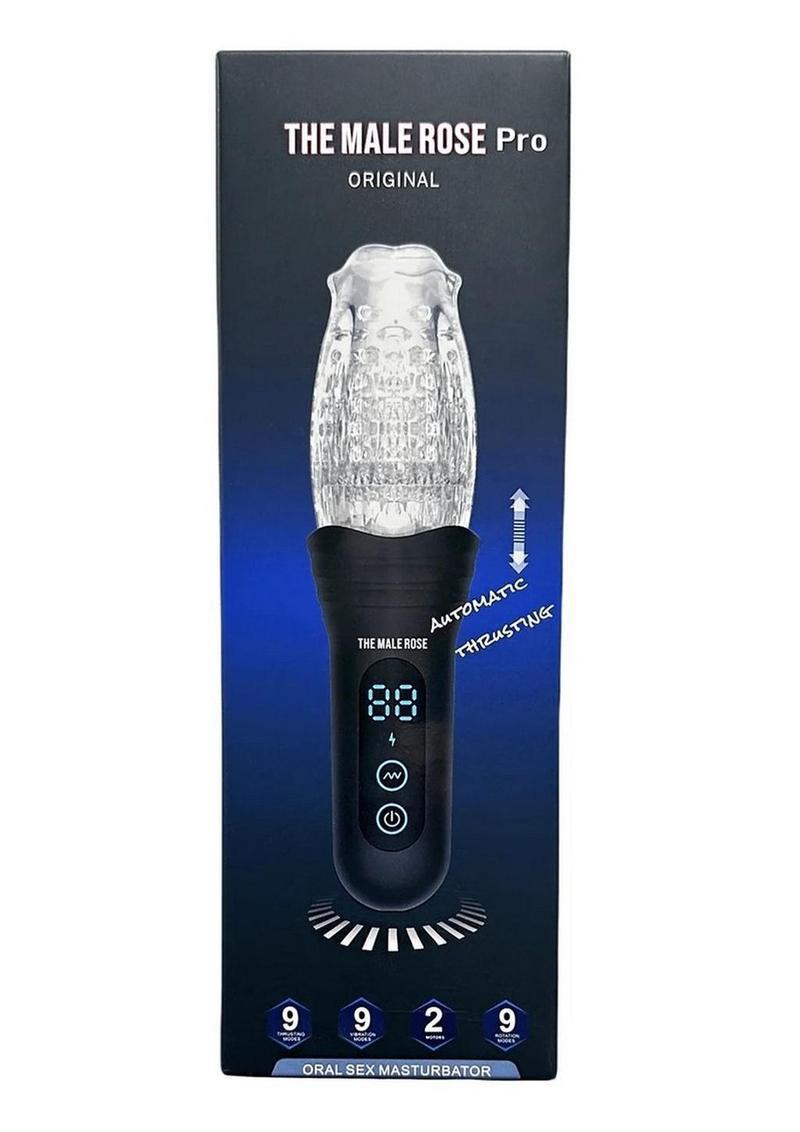 The Male Rose Pro Rechargeable Thrusting Rotating Masturbator - Black/Clear