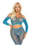 Leg Avenue Rhinestone Fishnet Crop Top and Footless Tights -O/S