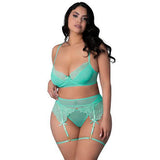 Magic Silk Caribbean Crush Demi Bra & Thong with Garter Set Aqua Glow