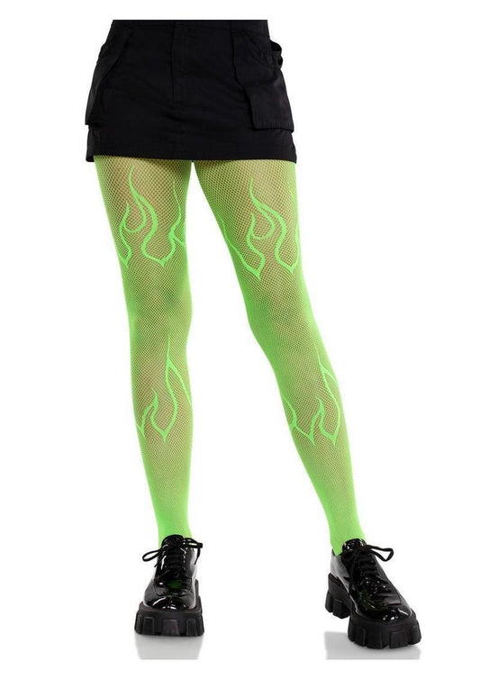 Leg Avenue Flame Net Tights - Neon Green - O/S