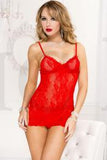 Side Slit Lace Cami With Lace Ruffle Details And G-String