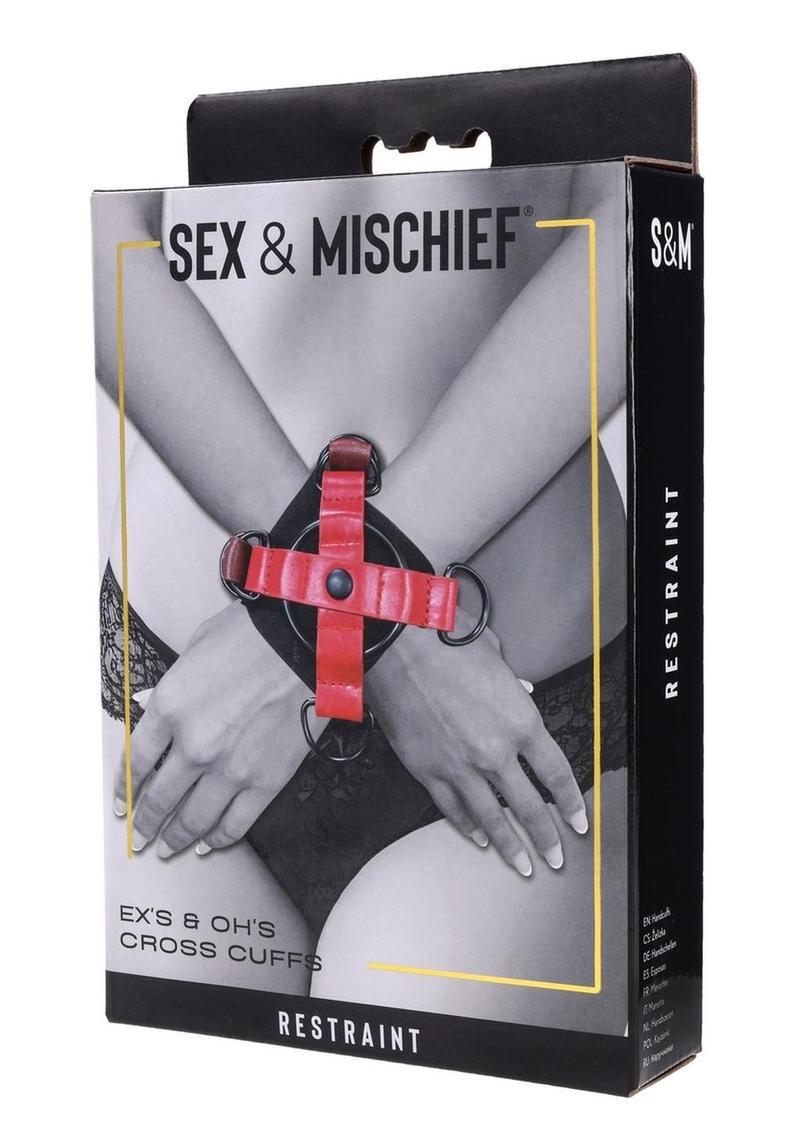 Sex & Mischief Ex's & Oh's Cross Cuffs - Red/Black