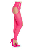 Leg Avenue Seamless Opaque Cut-Out Footless Suspender Hose - Neon Pink - O/S