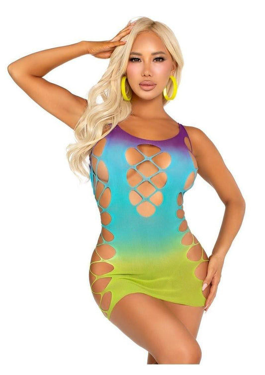 Leg Avenue Seamless Ombre Faux Lace Up Mini Dress - Ocean - O/S