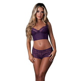 Magic Silk Leather & Lace Balconette Bustier & Cheeky Short Plum