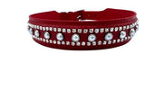 LEATHER KITTY COLLAR WITH RHINESTONES & WHITE PEARLS