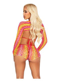 Leg Avenue Zig Zag Net Bikini Top, Boyshorts, and Shrug - Multicolor - O/S