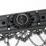 WIDE BAND GOTHIC COLLAR WITH SPIKES, CHAIN AND LACE