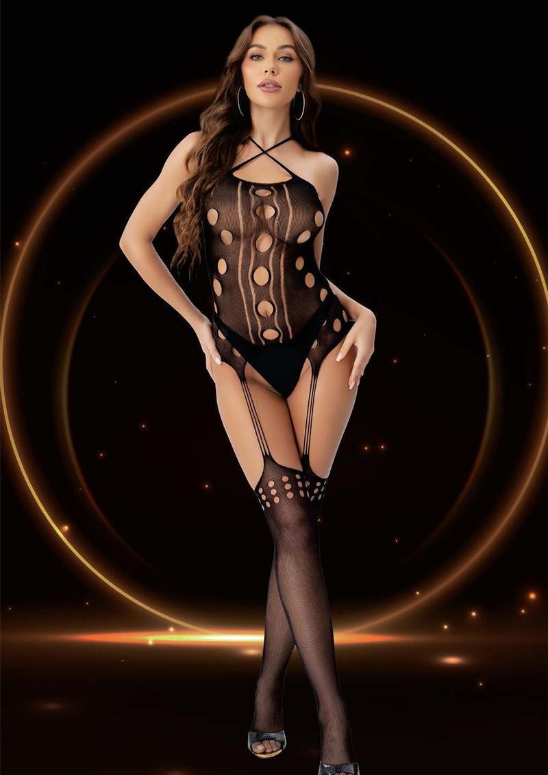 SUSPENDER HOSE BODYSTOCKING BLACK- OS