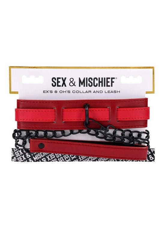 Sex & Mischief Ex's & Oh's Collar and Leash - Red/Black