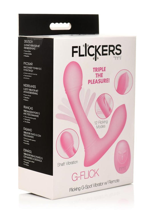 Flickers G-Flick Flicking G-Spot Rechargeable Silicone Vibrator with Remote Control - Pink