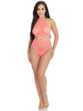 2 PC Crochet Lace Halter Crop Top with Strappy Back Detail and High Waist Thong Panties