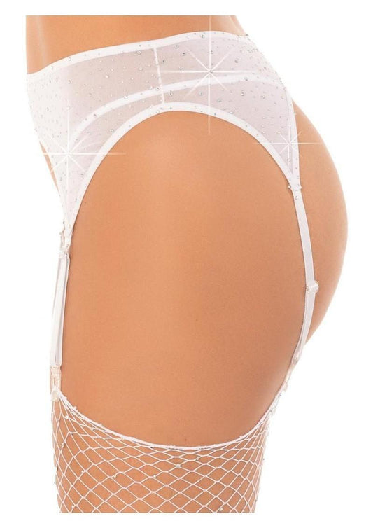 Leg Avenue Rhinestone Garter Belt - White - O/S