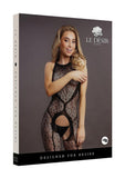 Le Desir Crotchless Leopard Bodystocking - O/S - Black