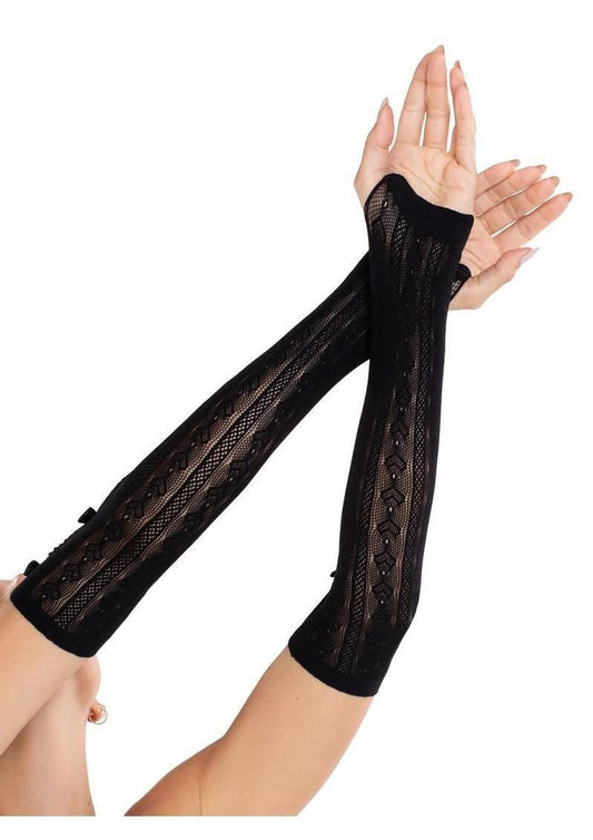 Leg Avenue Sweetheart Striped Keyhole Arm Warmers with Mini Bow Accents - O/S