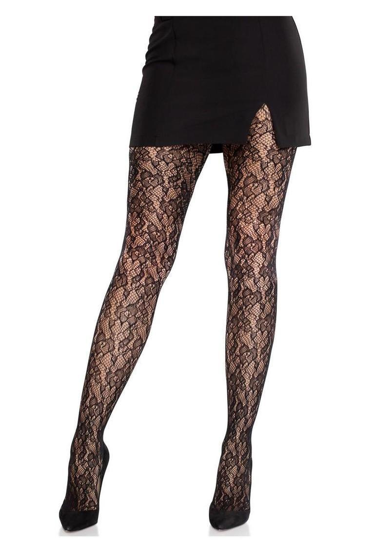 Leg Avenue Camellia Lace Tights - Black - O/S