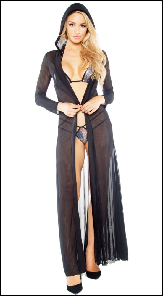 MESH LONG ROBE WITH LONG SLEEVES AND HOOD