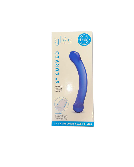 Glas 6 in. Curved G-Spot Glass Dildo Blue