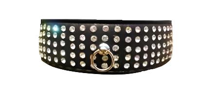 Black Leather Collar With 5 Row Clear Stud