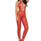 OPAQUE/DIAMOND NET STRIPED BODYSTOCKING RED (discontinued)