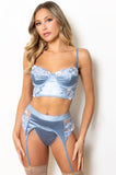 3 PC EMBROIDERED & SATIN BRA, GARTER & PANTY (HANGING)