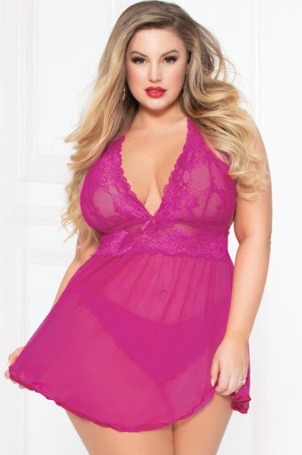 LACE & MESH BABYDOLL AND PANTY SET (NON-PACKAGED)