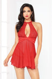 LACE & MESH HIGH NECK BABYDOLL & PANTY SET (NON-PACKAGED)